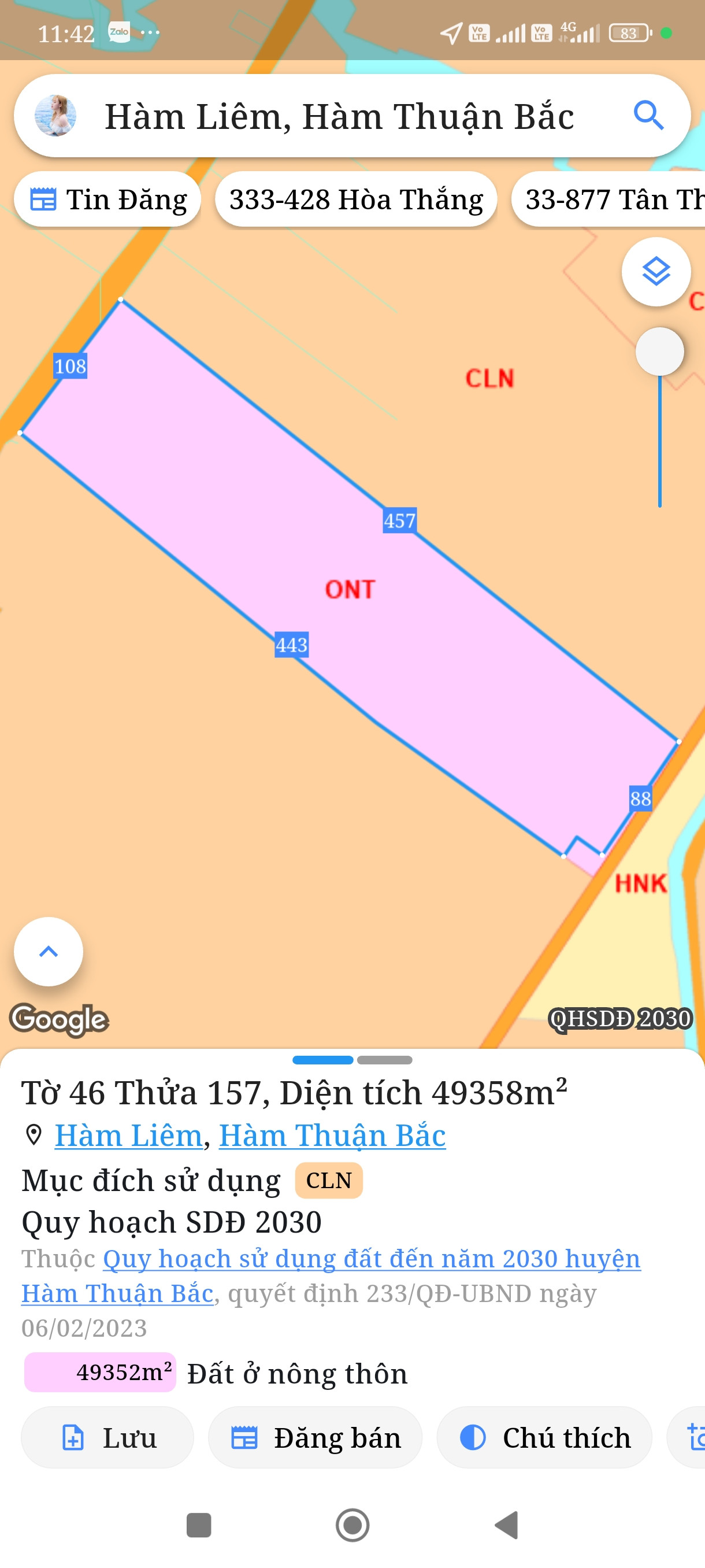 Bán đất 49658,4m² giá 16 tỷ Xã Hàm Liêm