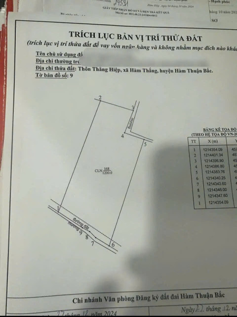 Bán đất 1200m² 540 triệu tại Xã Hàm Thắng Huyện Hàm Thuận Bắc