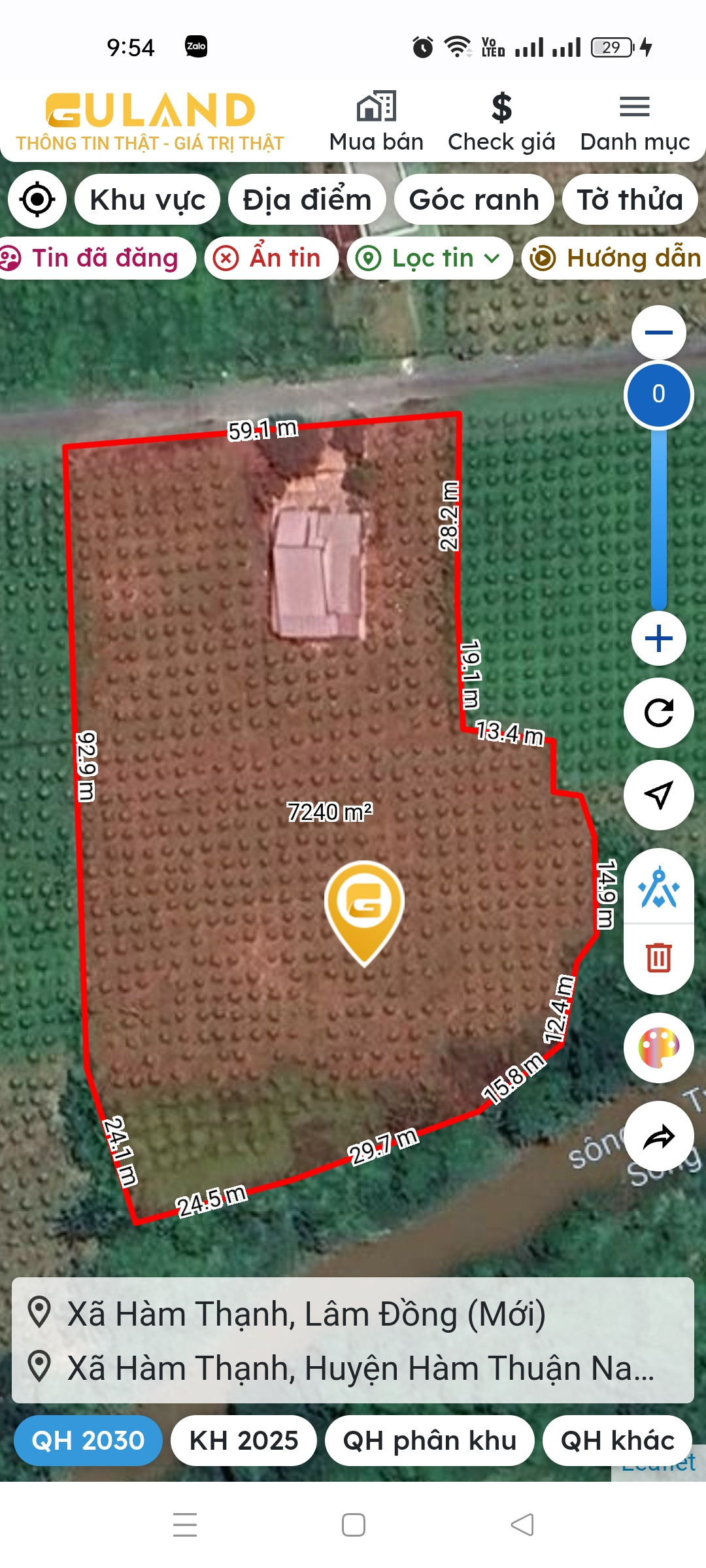 Bán đất 7600m² ngang 60m giá 4.3 tỷ Xã Hàm Thạnh