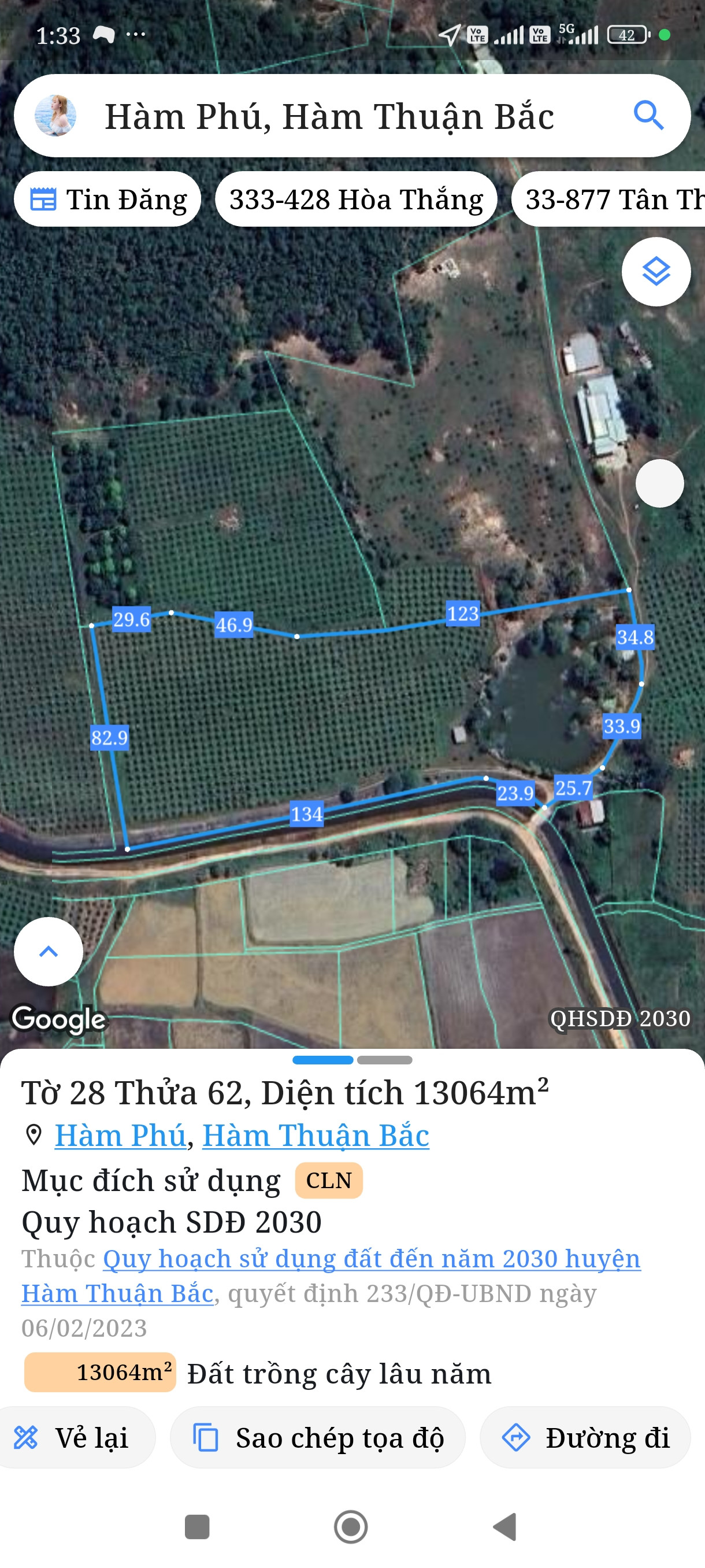 Bán đất 13063,5m² ngang 150m giá 1.7 tỷ Xã Hàm Thuận Bắc
