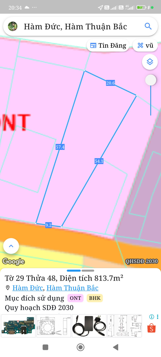 Bán đất 814m² có sẵn 300m² thổ cư ngang 9m giá 1.6 tỷ tại Xã Hàm Thuận