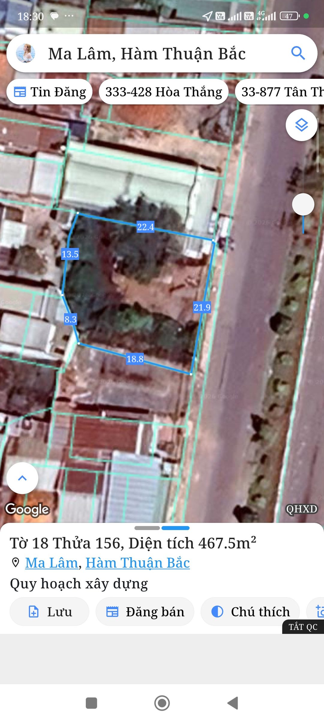 Bán đất 467.5m² full thổ cư ngang 22m giá 4.7 tỷ tại Xã Hàm Thuận