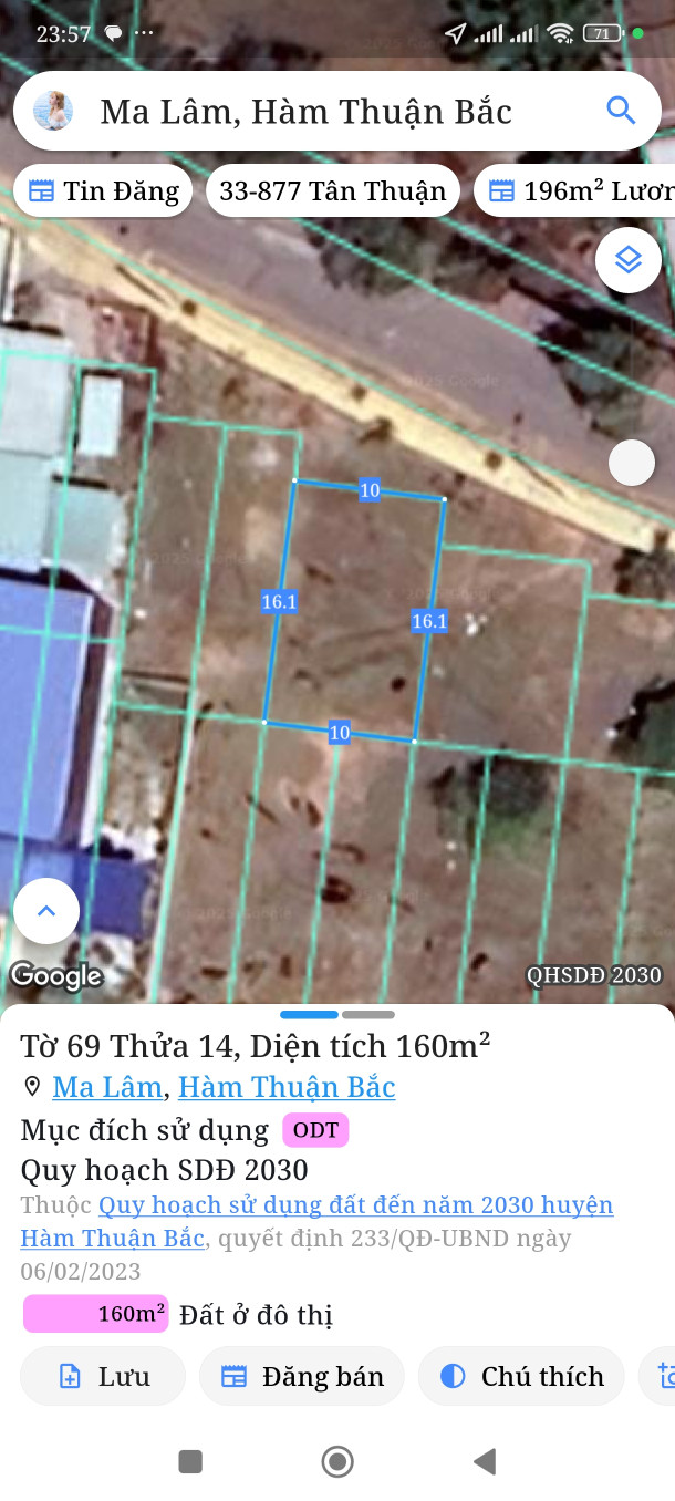 Bán đất 160m² full thổ cư ngang 10m giá 1.65 tỷ tại Xã Hàm Thuận