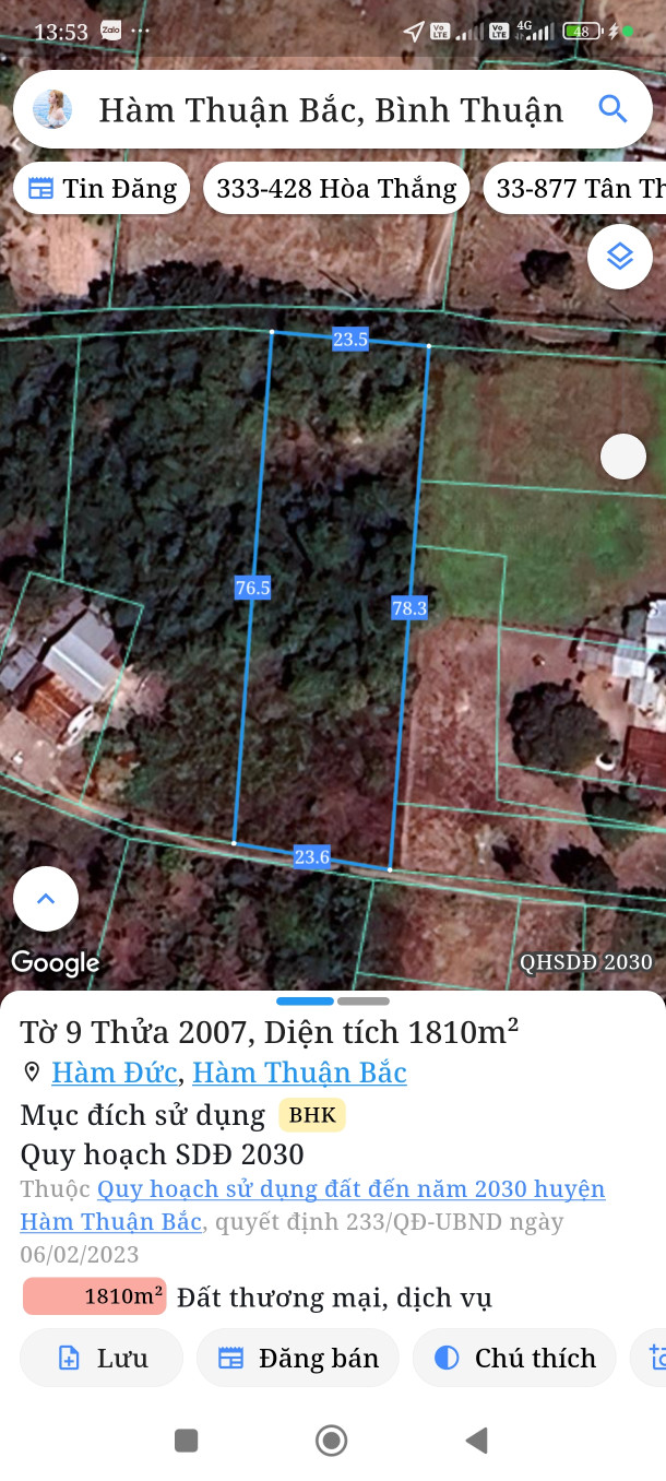 Bán đất 1818m² ngang 46m giá 690 triệu tại Xã Hàm Thuận