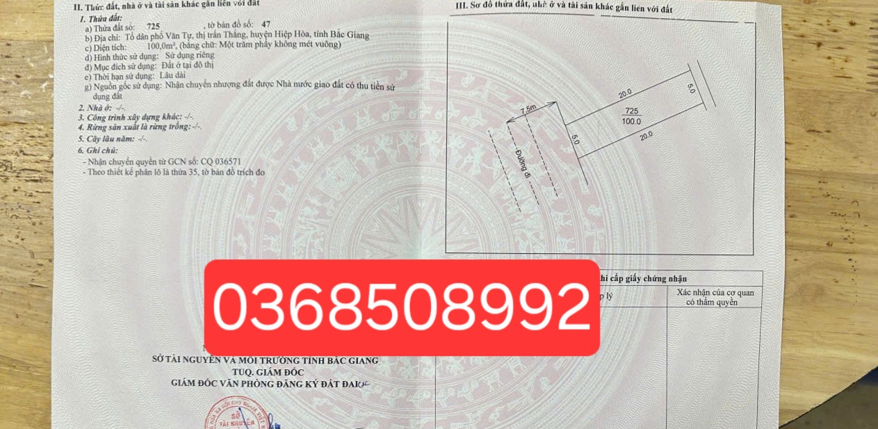 Bán đất 100m² ngang 5m giá 1.55 tỷ Xã Hiệp Hòa