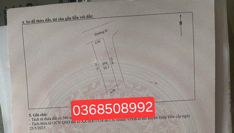 Bán đất 98m² ngang 4,99m giá 1.65 tỷ Xã Hiệp Hòa