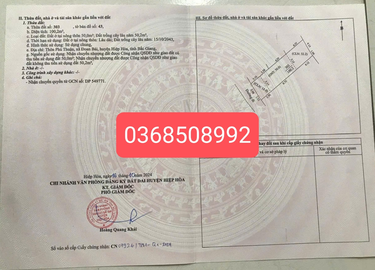 Bán đất 100m² ngang 5m giá 630 triệu Xã Hiệp Hòa