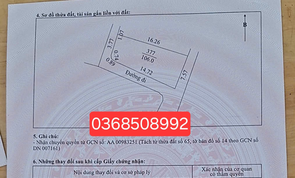 Bán đất 106m² ngang 7,5m giá 1.05 tỷ Xã Hiệp Hòa