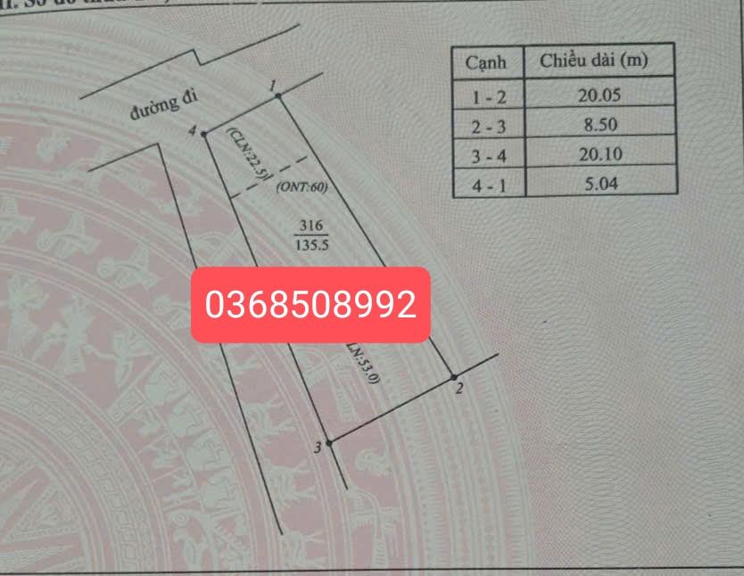 Bán đất 135m² ngang 5m giá 880 triệu Xã Hiệp Hòa