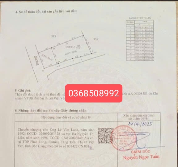 Bán đất 95m² ngang 5,5m giá 1.1 tỷ Xã Hiệp Hòa