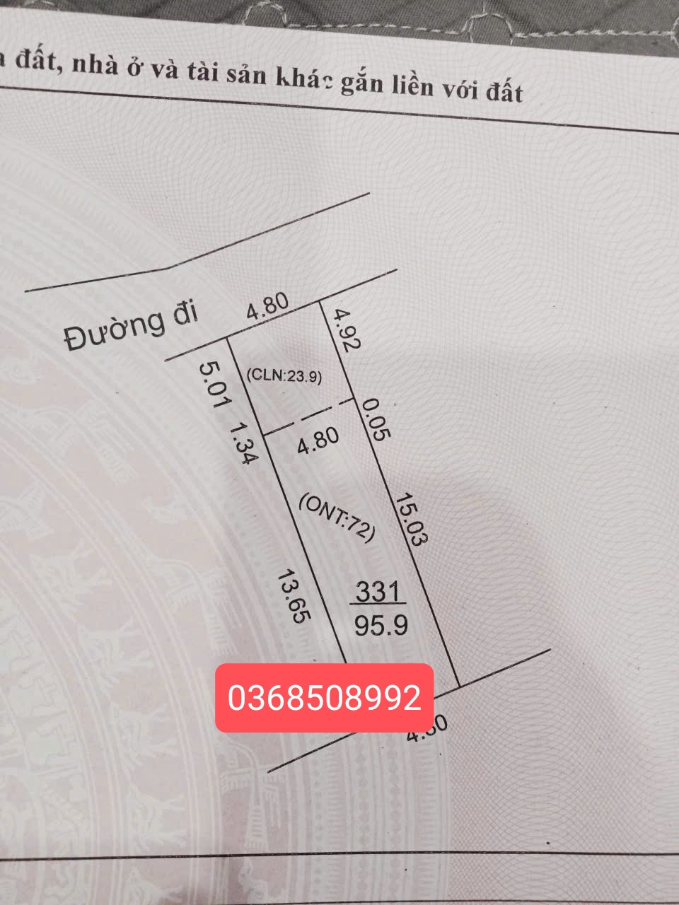 Bán đất 95m² ngang 4,8m giá 1.35 tỷ Xã Hiệp Hòa