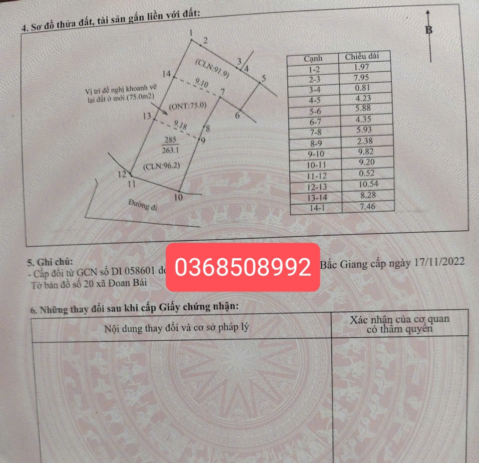 Bán đất 263m² ngang 9,7m giá 1.55 tỷ Xã Hiệp Hòa