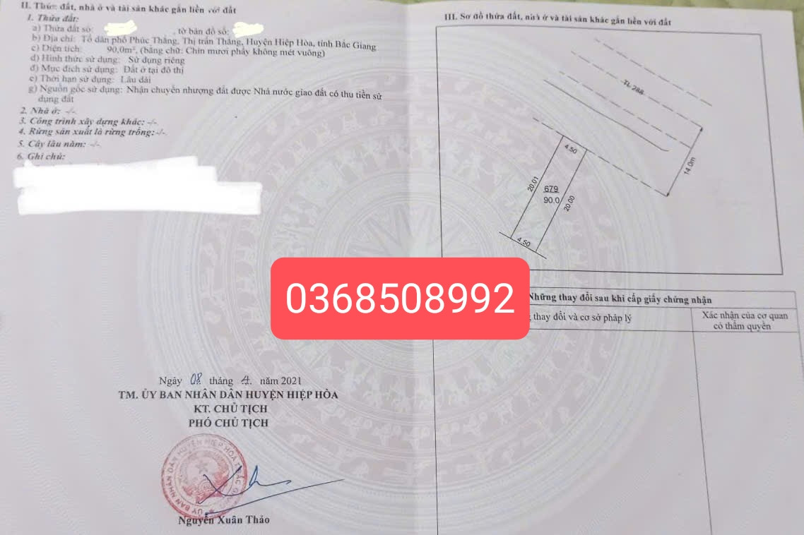 Bán đất 90m² full thổ cư ngang 4,5m giá 2.05 tỷ tại Xã Hiệp Hòa