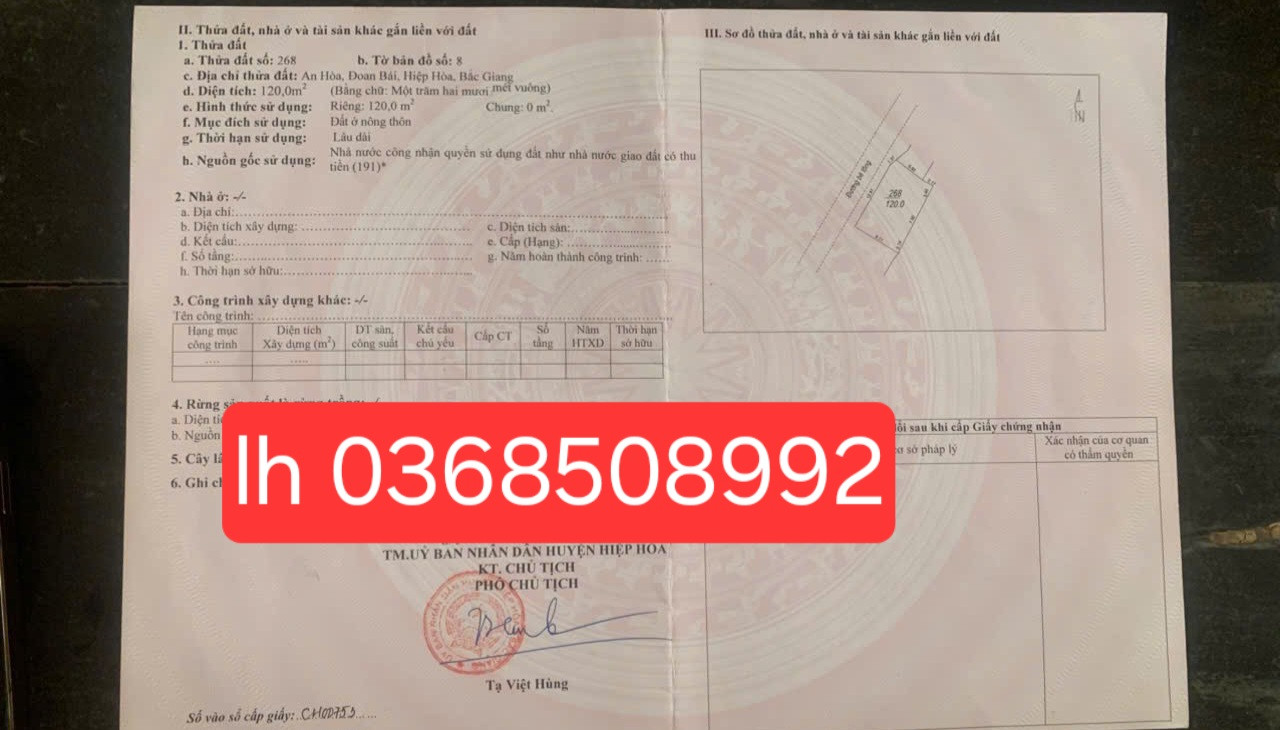 Bán đất 120m² ngang 14m giá 2.66 tỷ Xã Hiệp Hòa