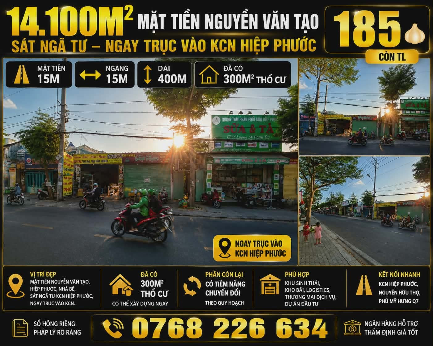 14.100M² MẶT TIỀN NGUYỄN VĂN TẠO, HIỆP PHƯỚC, NHÀ BÈ. SÁT NGÃ TƯ KCN HIỆP PHƯỚC. 💰185🧄 CÒN TL. 📱0768 226 634