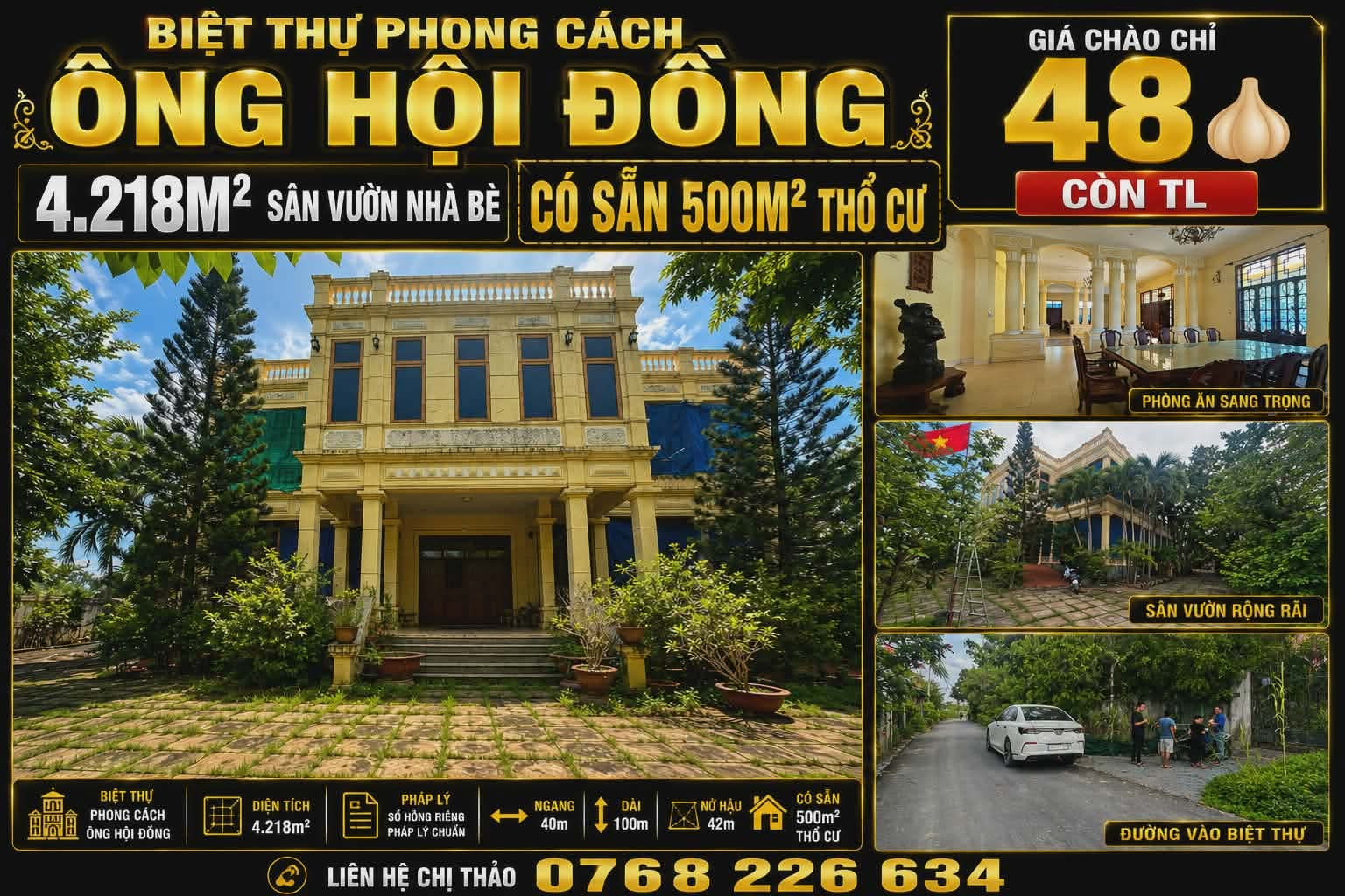 🏛️ Biệt thự phong cách Ông Hội Đồng 4.218m².Nguyễn văn Tạo  Nhà Bè. 💰48🧄 còn TL. 📱0768 226 634