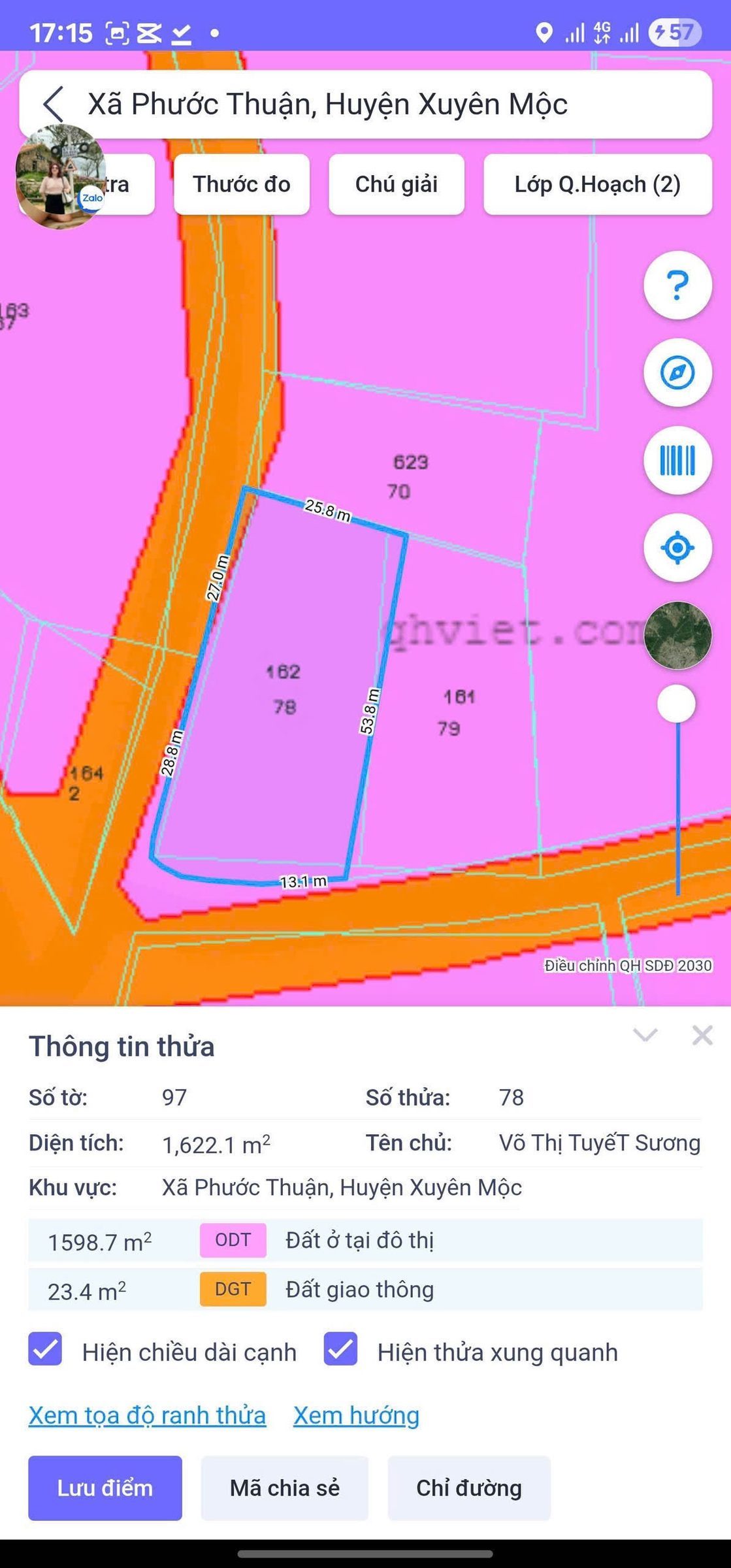 Bán Đất 1424m² thổ cư 300m² giá 7.8 tỷ tại Xã Hồ Tràm TP. Hồ Chí Minh