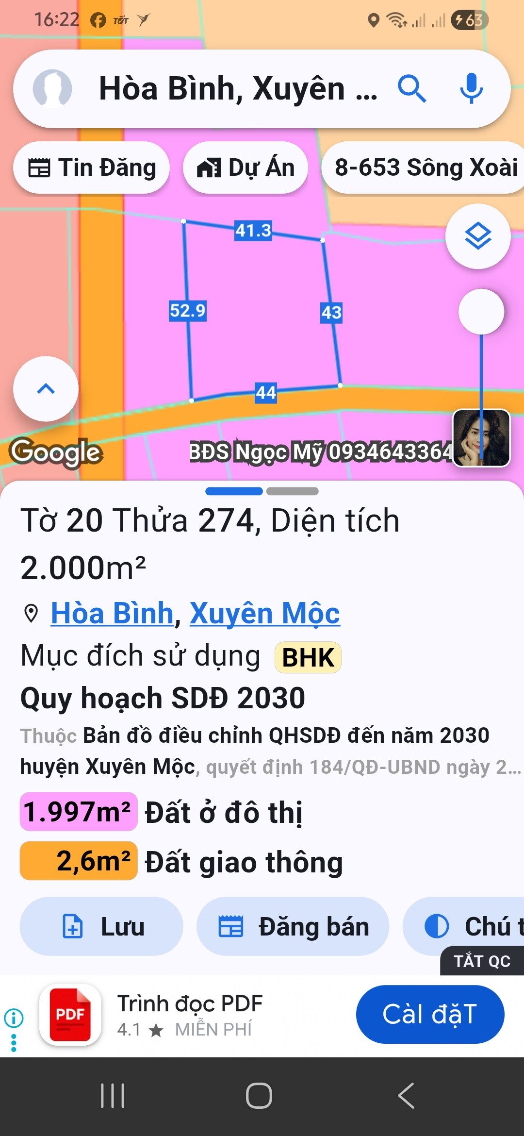 Bán đất quy hoạch fuf hồng đường nhựa. Xã Hòa bình. 44 x52