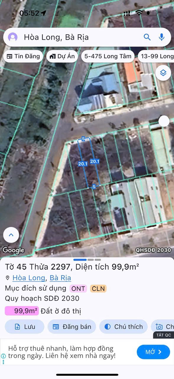 Anh chị nào cần đất xây nhà khu Thanh Sơn A Hoà Long, cách Võ Văn Kiệt vài bước chân thì xem lô này nhé
