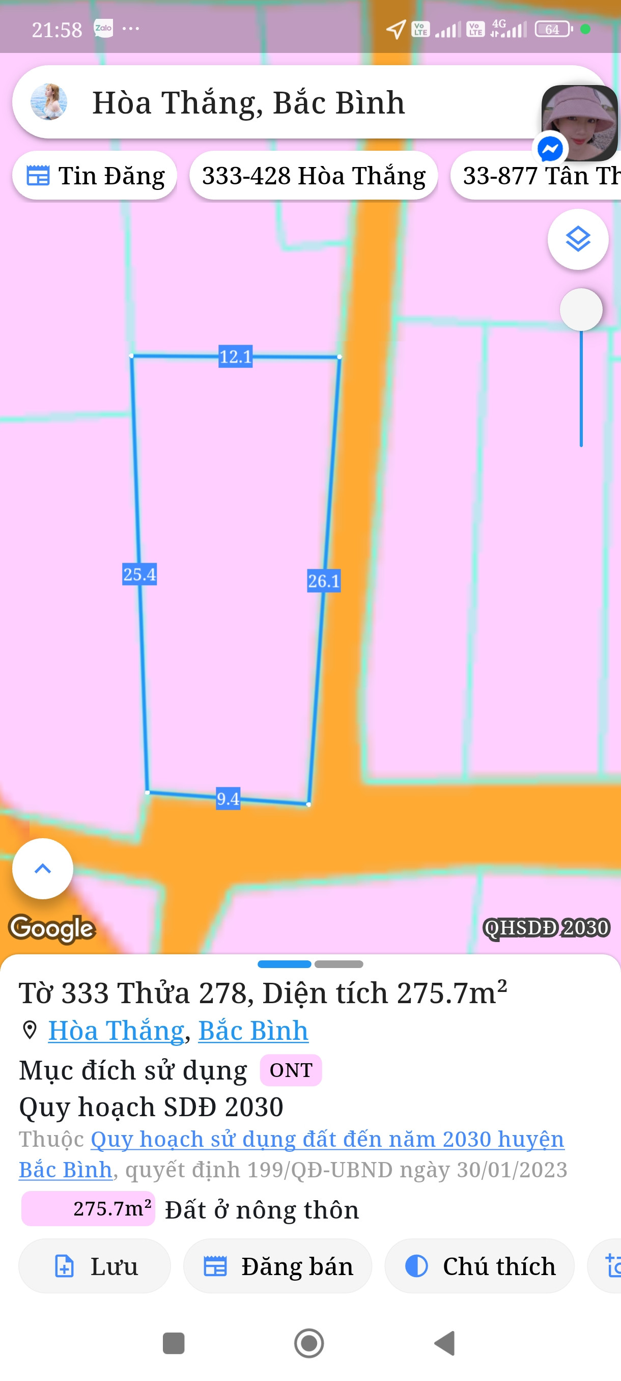 Bán đất 355m² giá 2.85 tỷ Xã Hòa Thắng
