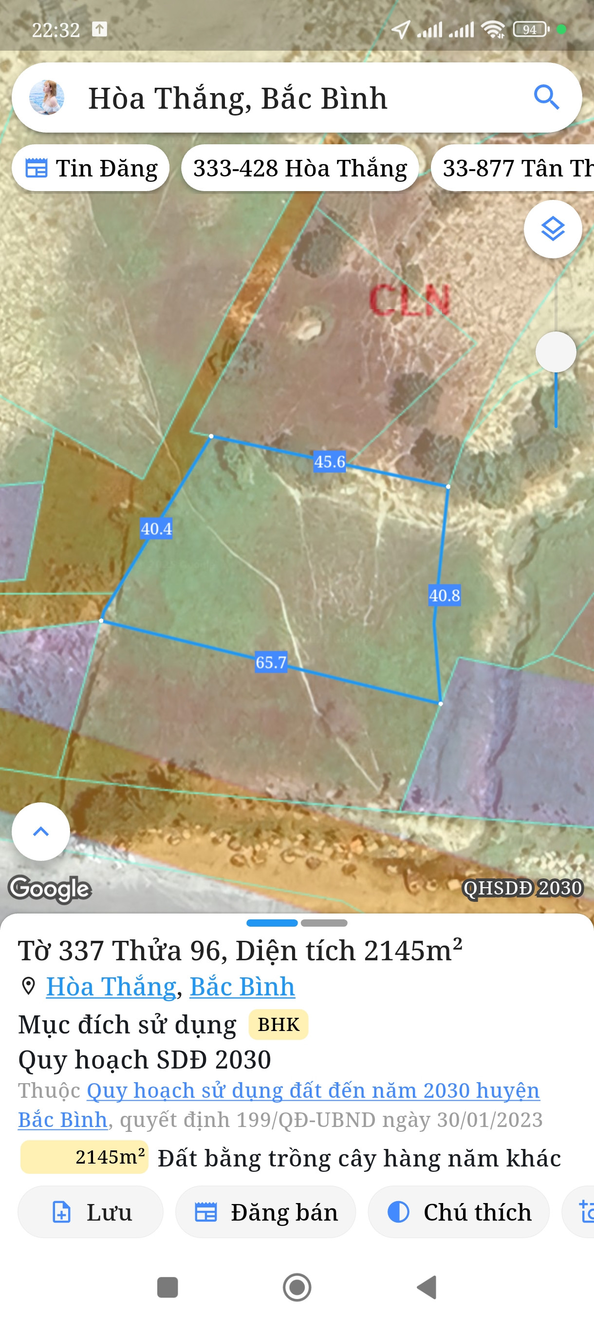 Bán đất 2145m² giá 10.72 tỷ Xã Hòa Thắng