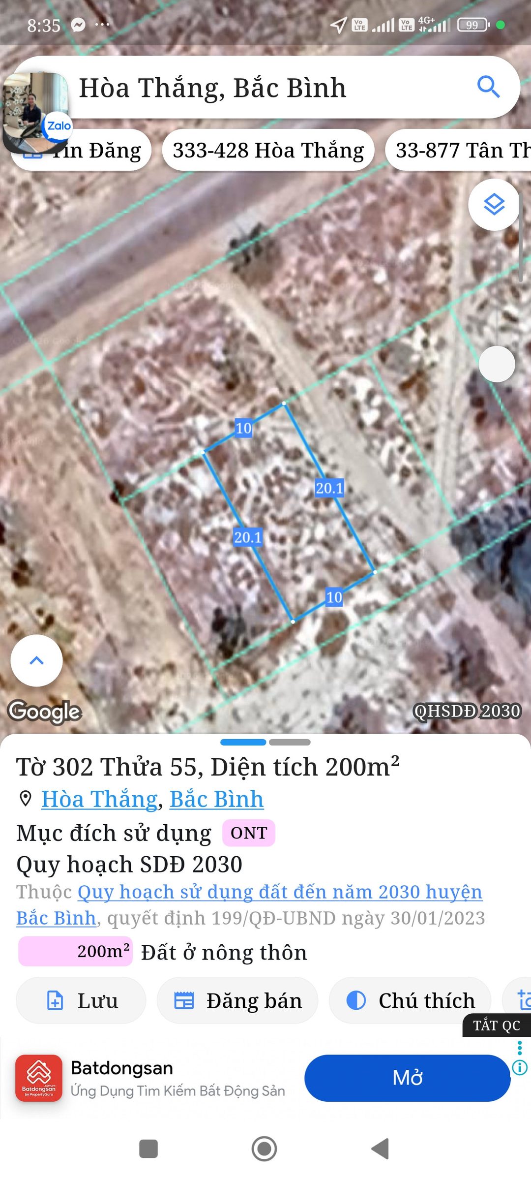 Bán đất 200m² full thổ cư ngang 10m giá 1.6 tỷ tại Xã Hòa Thắng
