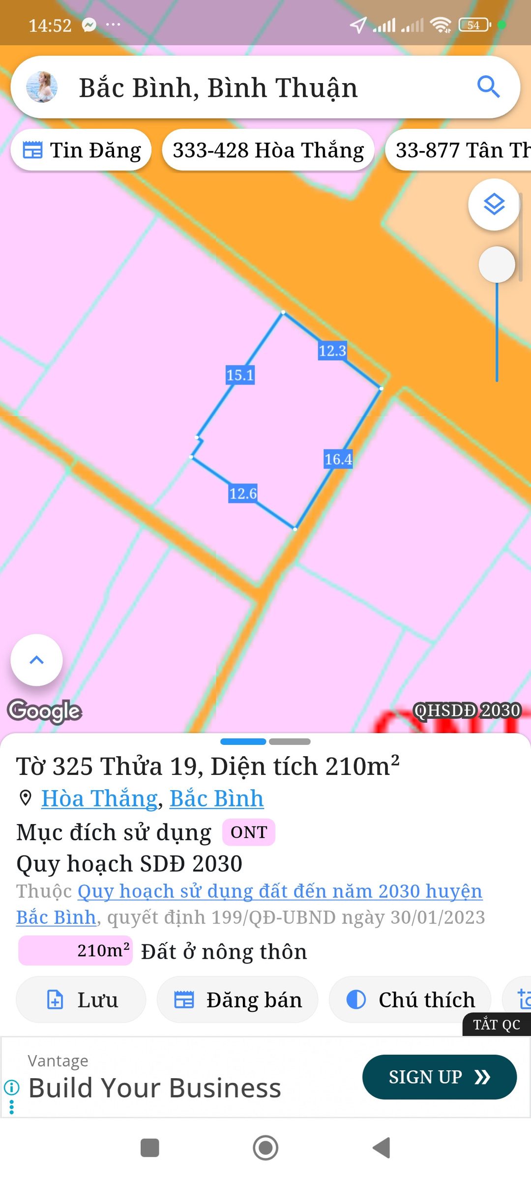 Bán đất 210m² full thổ cư ngang 12m giá 2 tỷ tại Xã Hòa Thắng