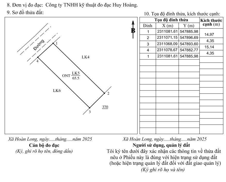 Bán đất 65m² ngang 4,5m giá 2.55 tỷ Xã Hoàn Long