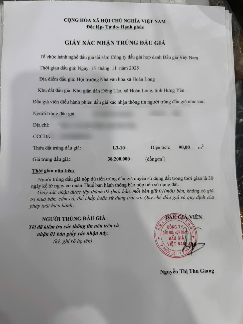 Bán đất 90m² ngang 5m giá 3.9 tỷ Xã Hoàn Long