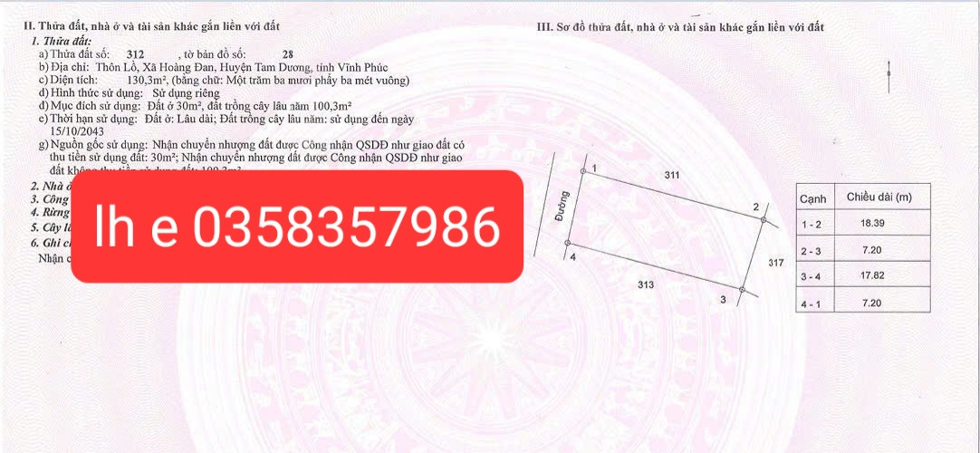 Bán đất 130m² ngang 7.2m giá 990 triệu Xã Hoàng An