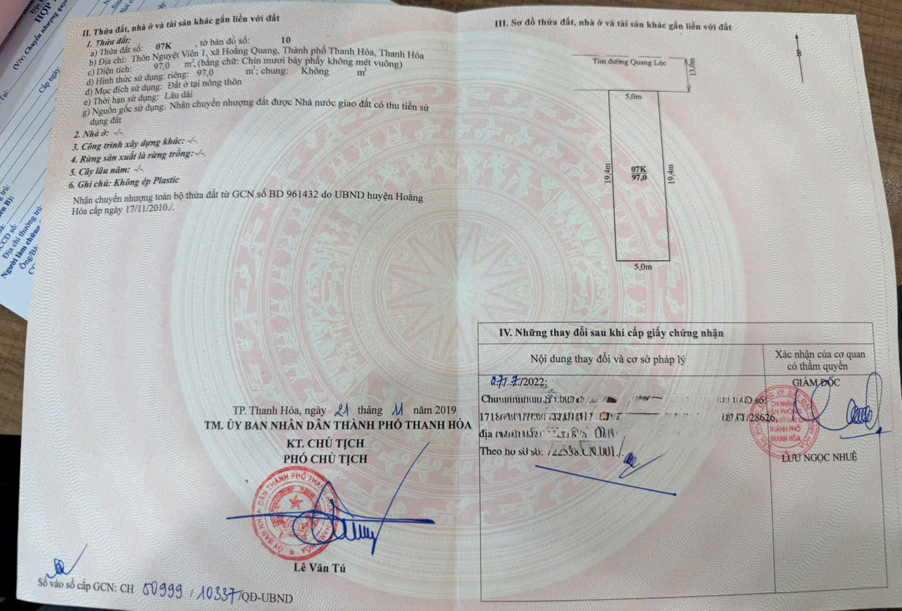 BÁN LÔ ĐẤT TRỤC CHÍNH XÃ HOẰNG QUANG – TP THANH HÓA