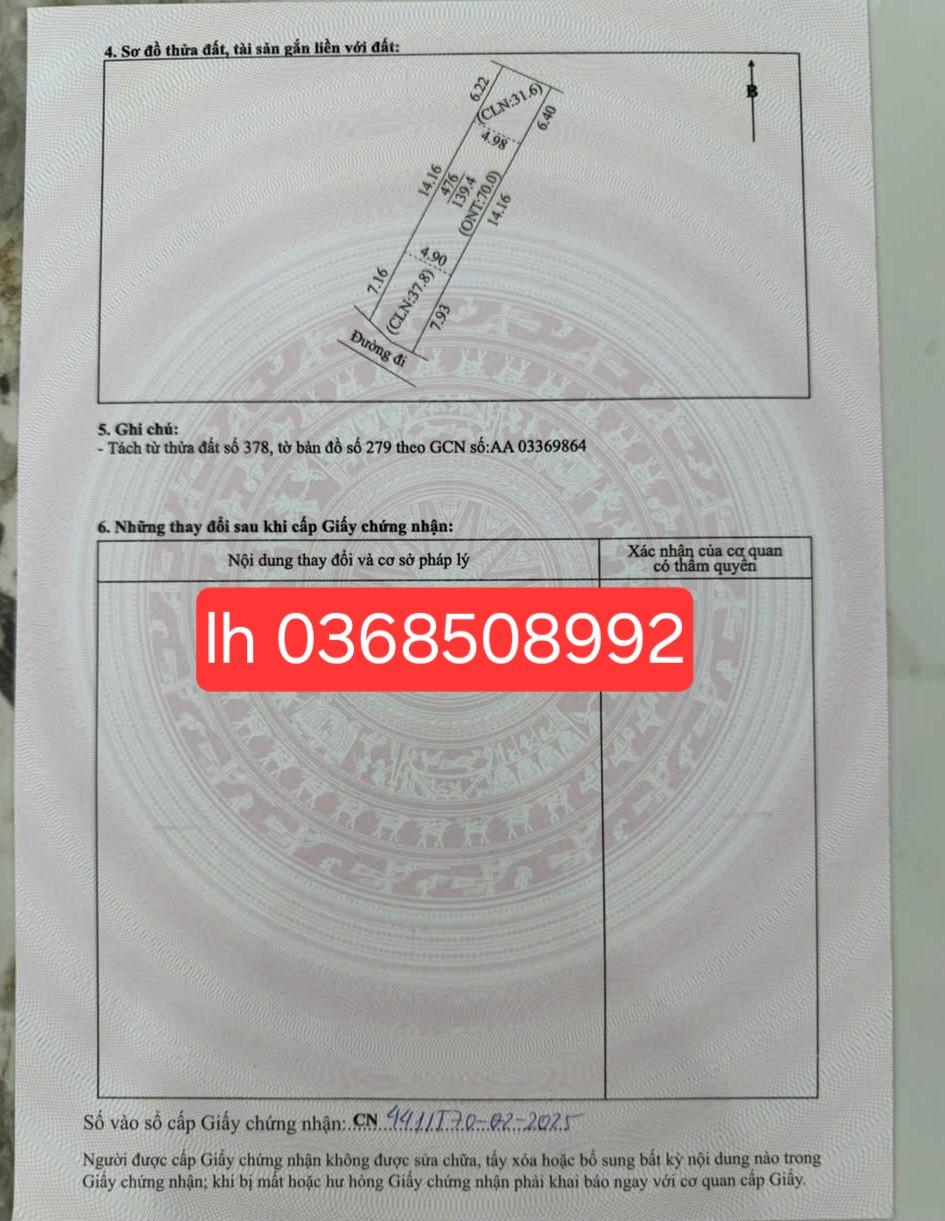 Bán đất 139,4m² ngang 4,9m giá 550 triệu Xã Hoàng Vân