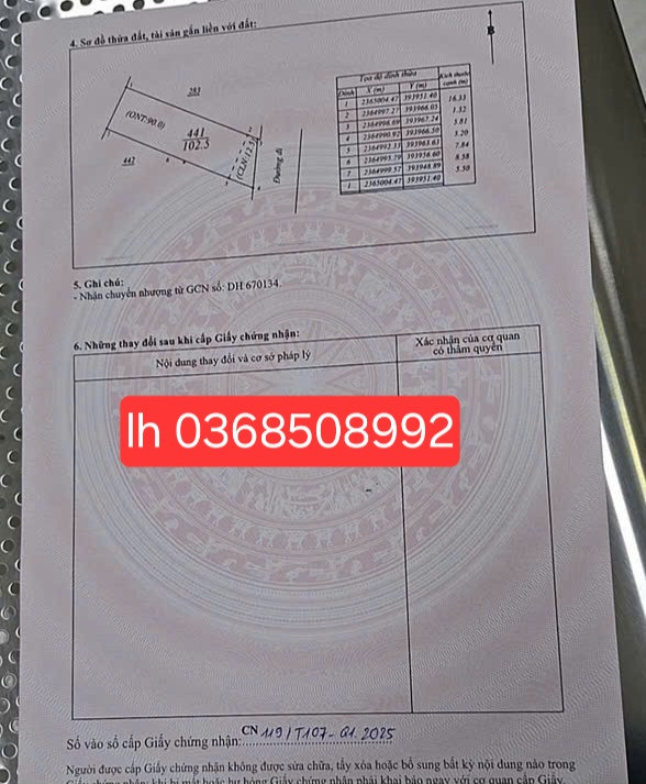 Bán đất 102,5m² ngang 5,81m giá 1.2 tỷ Xã Hoàng Vân