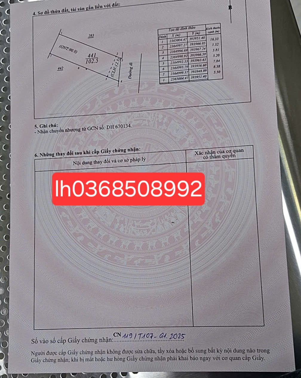 Bán đất 102,5m² ngang 5,5m giá 1.3 tỷ Xã Hoàng Vân