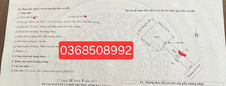 Bán đất 72m² ngang 4m giá 1.78 tỷ Xã Hoàng Vân