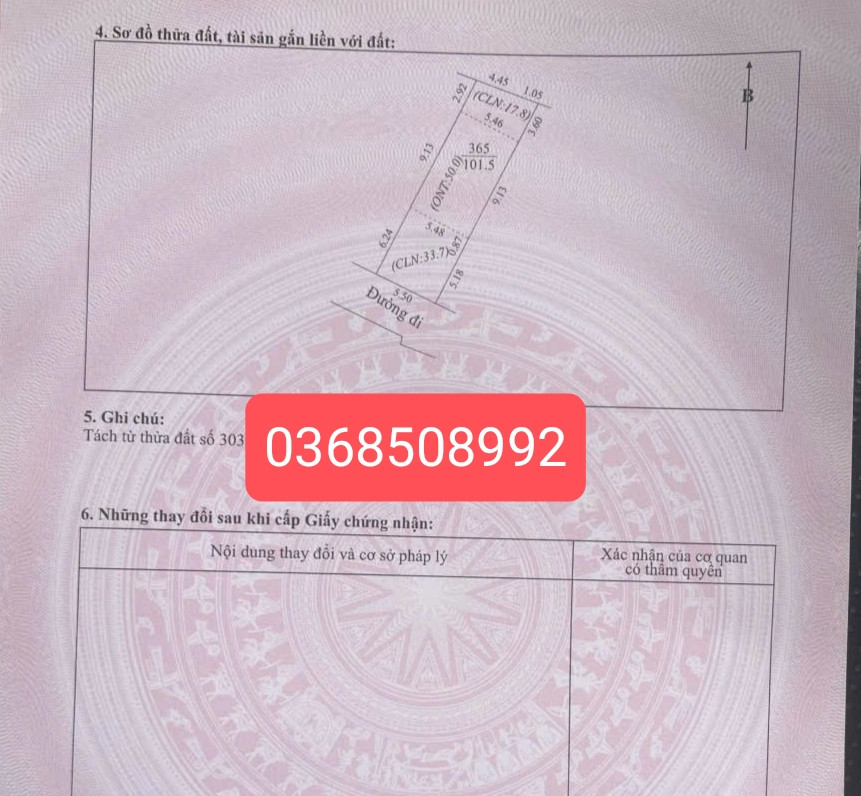 Bán đất 101m² có sẵn 50m² thổ cư ngang 5,5m giá 950 triệu tại Xã Hoàng Vân