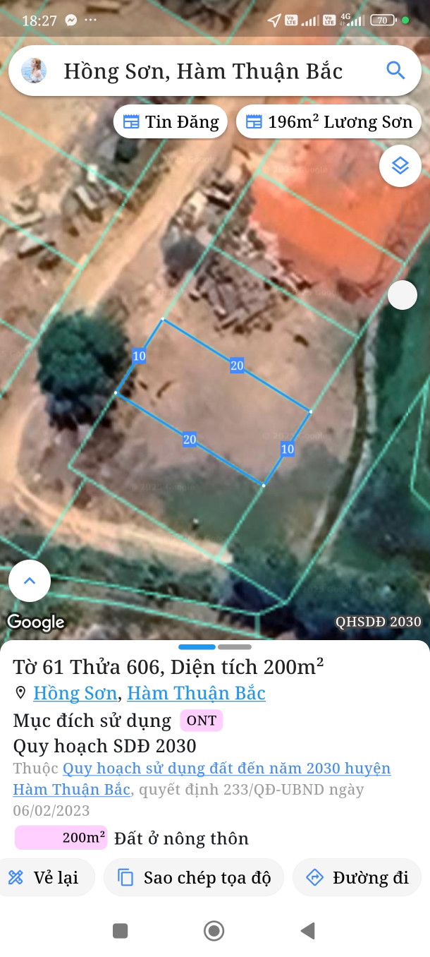 Bán đất 200m² ngang 10m giá 1 tỷ Xã Hồng Sơn