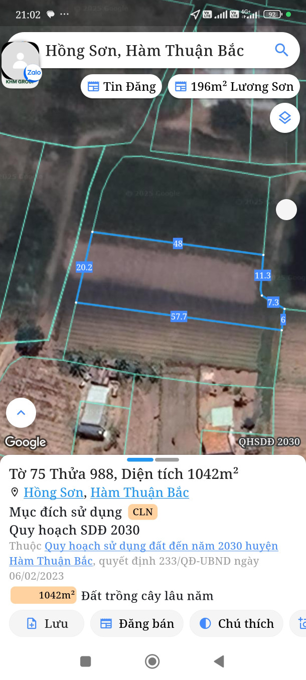 Bán đất 1042m² ngang 20m giá 380 triệu Xã Hồng Sơn