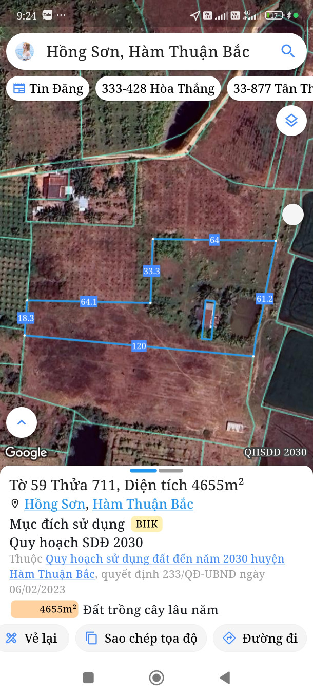 Bán đất 4654m² giá 698.1 triệu Xã Hồng Sơn