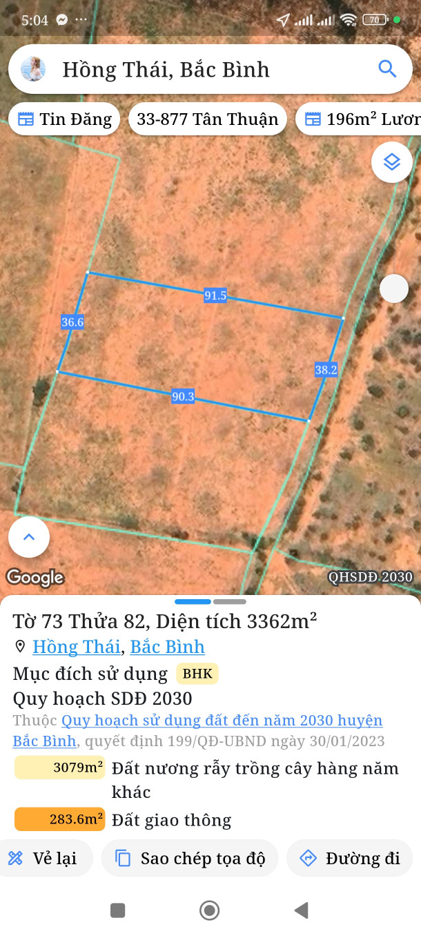 Bán đất 3362m² ngang 38m giá 382.82 triệu Xã Hồng Thái