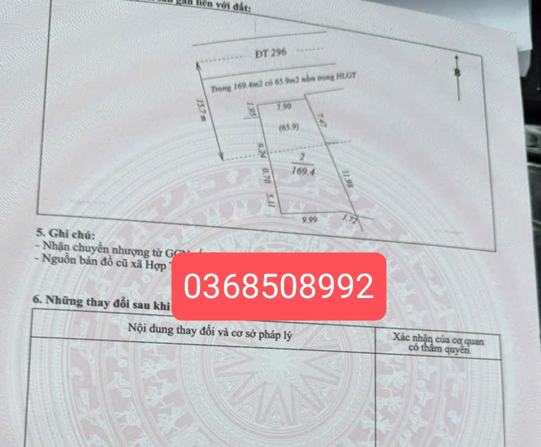 Bán đất 169,4m² ngang 7,9m giá 6 tỷ Xã Hợp Thịnh