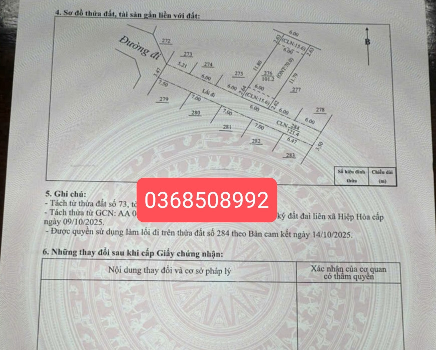 Bán đất 101m² ngang 6m giá 890 triệu Xã Hợp Thịnh