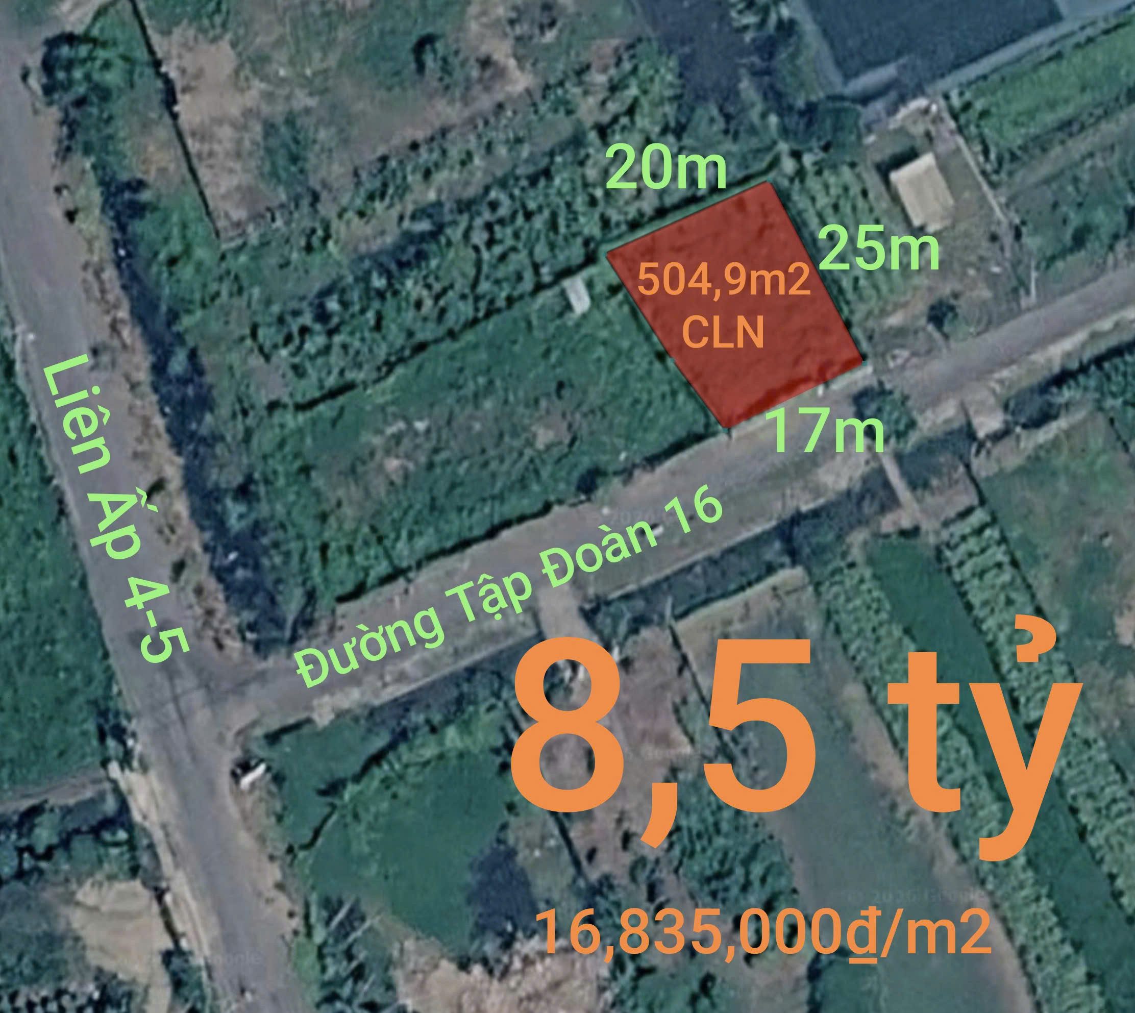 Bán đất 504,9m² ngang 17m giá 8.5 tỷ tại Xã Hưng Long