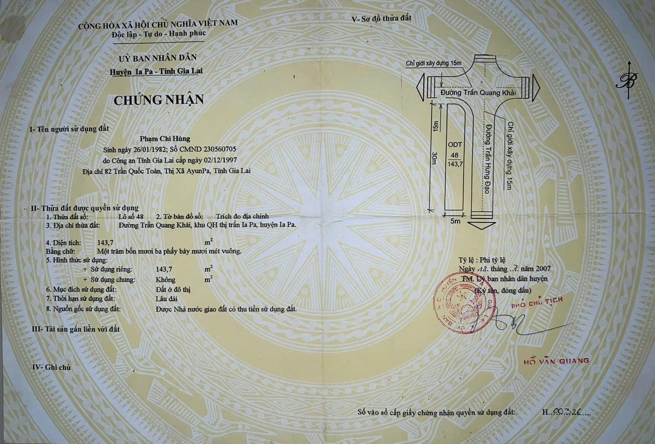 Bán đất 143m² full thổ cư ngang 5m giá 520 triệu tại Xã Ia Pa