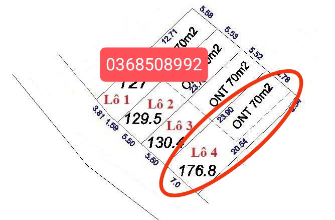 Bán đất 176,8m² có sẵn 70m² thổ cư ngang 7m giá 990 triệu tại Xã Kép