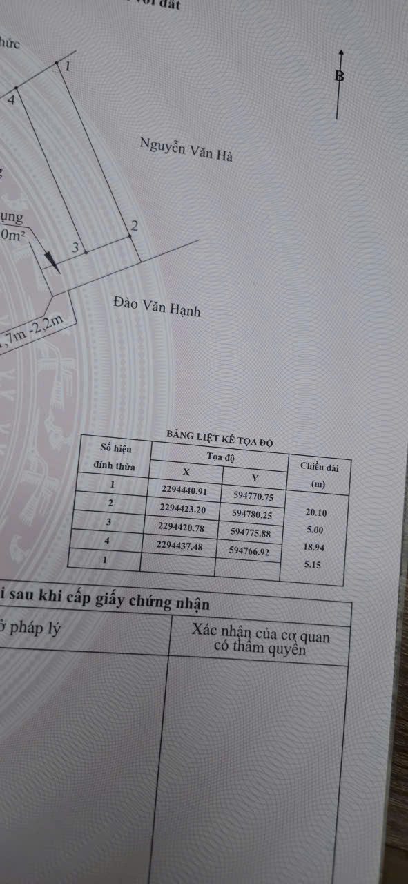 Bán 97,6m đất, Mặt tiền : 5m.Tại : Thanh Sơn - Kiến Thuỵ - Hải Phòng