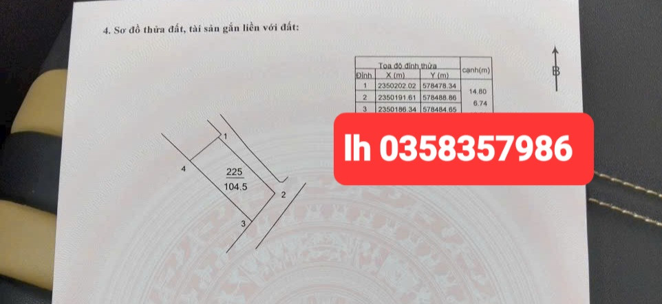 Bán đất 104.5m² ngang 6.74m giá 3.7 tỷ Xã Kim Anh
