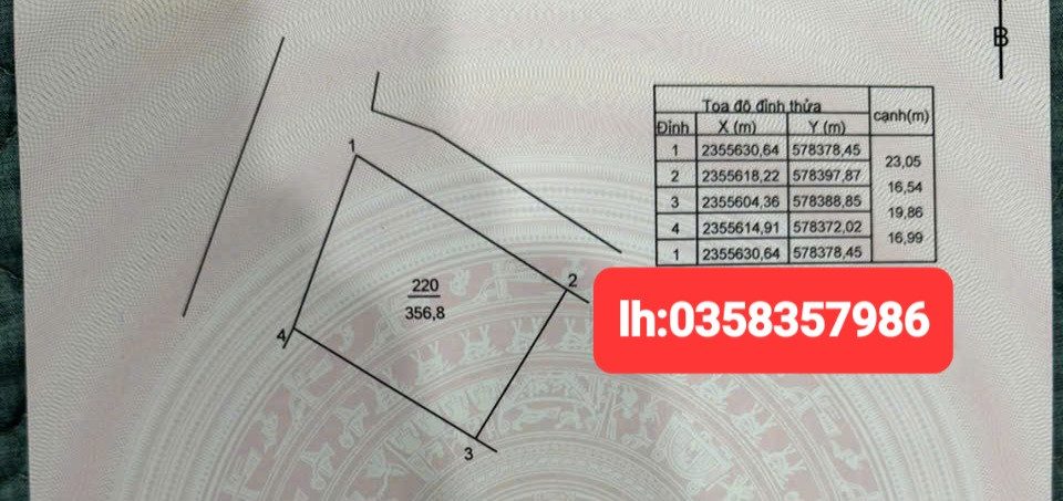 Bán đất 356m² full thổ cư ngang 16.5m giá 10.04 tỷ tại Xã Kim Anh