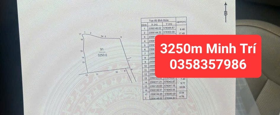 Bán Đất 3250m² thổ cư 400m² giá 29.3 tỷ tại Xã Kim Anh Hà Nội