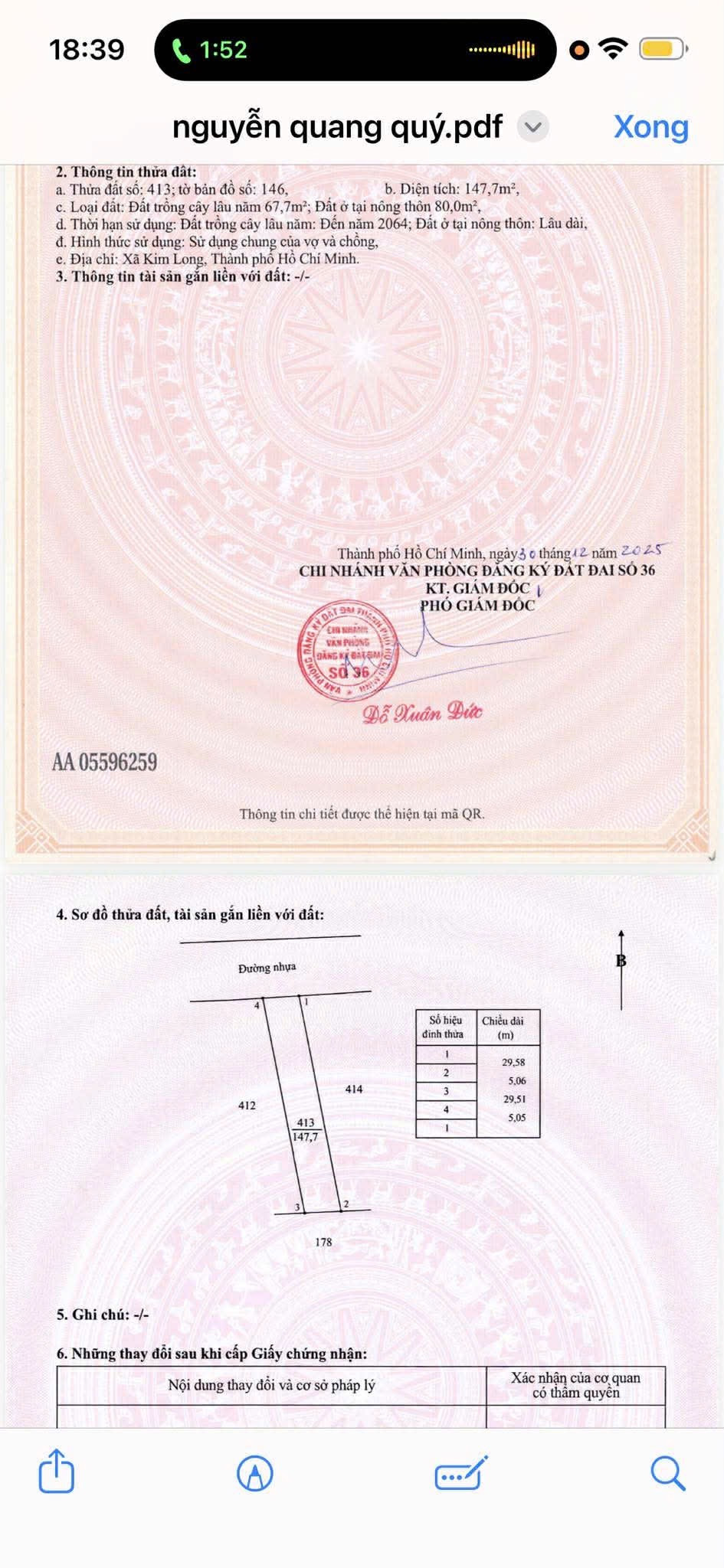 Bán đất 147,7m² ngang 5m giá 675 triệu Xã Kim Long Châu Đức